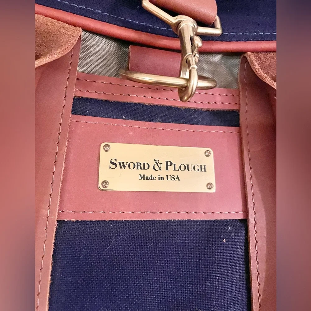 NWOT- Sword And Plough Leather Blue Canvas Messenger Bag Laptop Briefcase USA